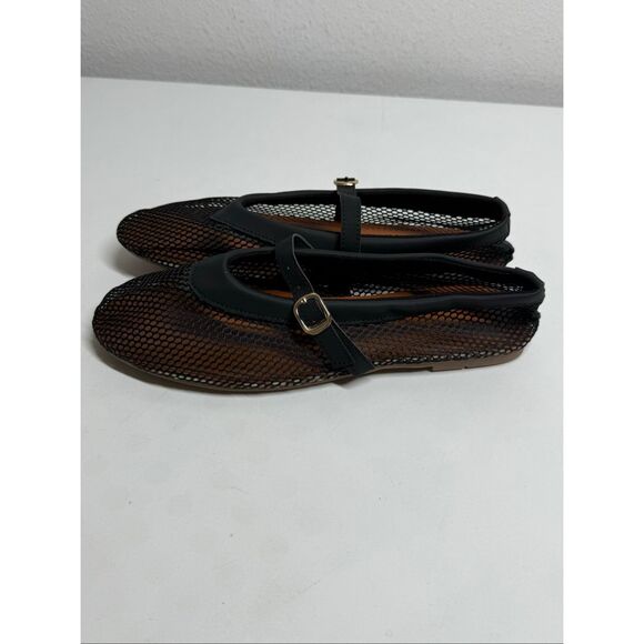 Women’s Black Mesh Mary Jane Flats Buckle Straps - Picture 6 of 13